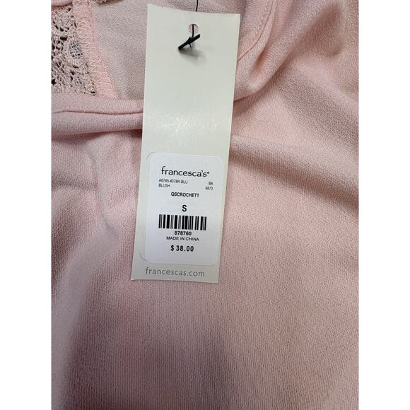 Francesca’s MI AMI Blush Crochet Puff Sleeve Tie Back Blouse Women’s SZ SM NWT - Picture 4 of 9